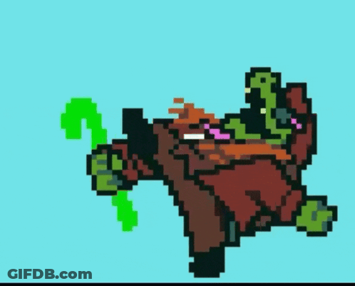 Pixel Art Bearded Man Holding Green Stick GIF