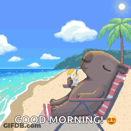 Pixel Art Beaver Laying On Beach Good Morning GIF