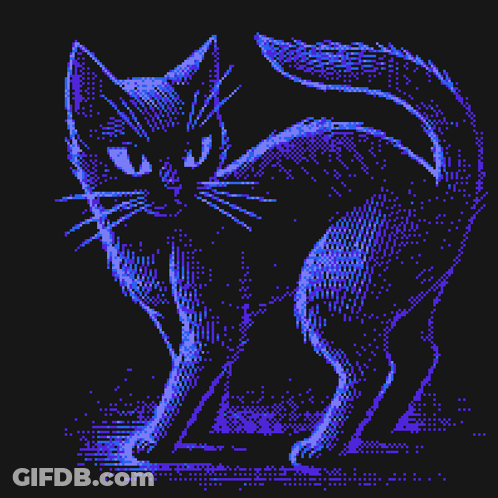 Pixel Art Black Cat With Purple Eyes GIF
