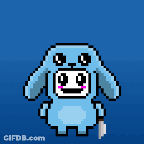 Pixel Art Blue Rabbit With Knife GIF