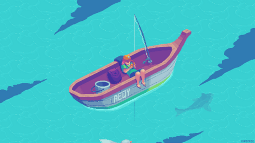 Pixel Art Boat Fishing GIF