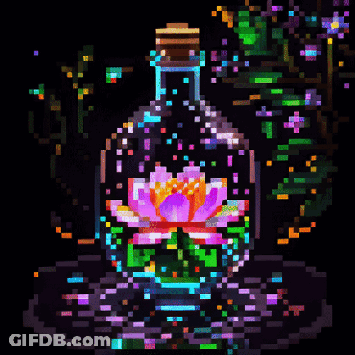 Pixel Art Bottle With Purple Flower GIF