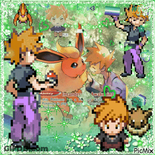 Pixel Art Boy Holding Eevee And Ability GIF