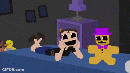 Pixel Art Boy Laying On Bed Next To Gingerbread Man And Duck GIF