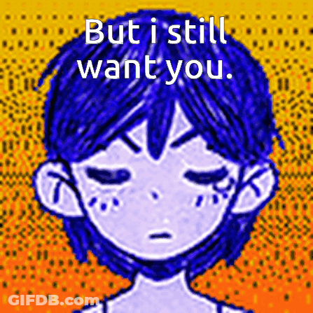 Pixel Art Boy With Blue Hair And Words But I Still Want You GIF