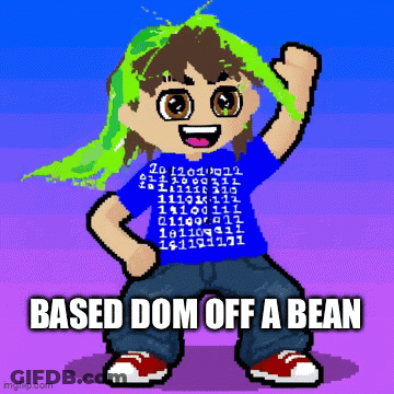Pixel Art Boy With Green Hair Saying Based Dom Off A Bean GIF