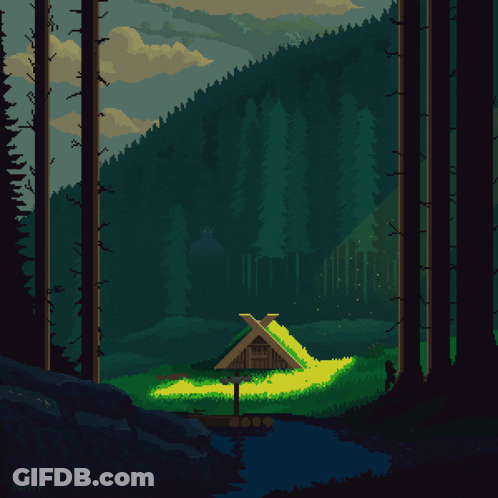 Pixel Art Cabin In The Woods GIF
