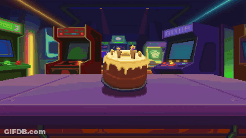 Pixel Art Cake With Candles Saying Happy Birthday To You Level Up Be Made New GIF