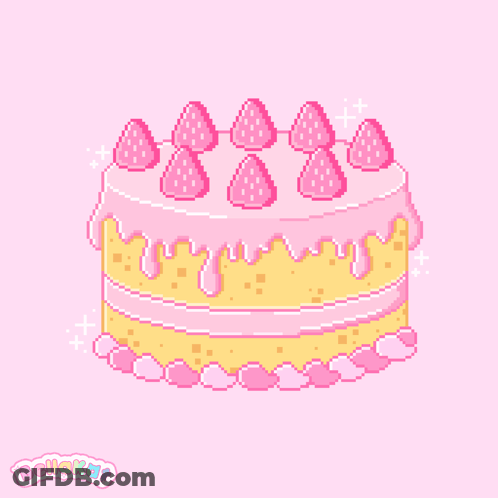 Pixel Art Cake With Pink Frosting And Strawberries GIF