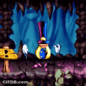Pixel Art Cartoon Character In Cave GIF