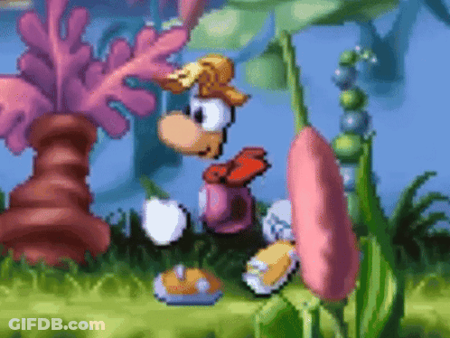 Pixel Art Cartoon Character Next To Flower In Garden GIF
