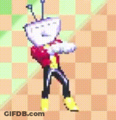 Pixel Art Cartoon Character On Checkered Background GIF