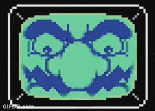 Pixel Art Cartoon Character With Blue Mustache And Glasses GIF