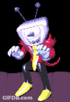 Pixel Art Cartoon Character With TV Head And Antennas GIF