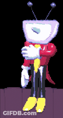 Pixel Art Cartoon Character With TV Head GIF
