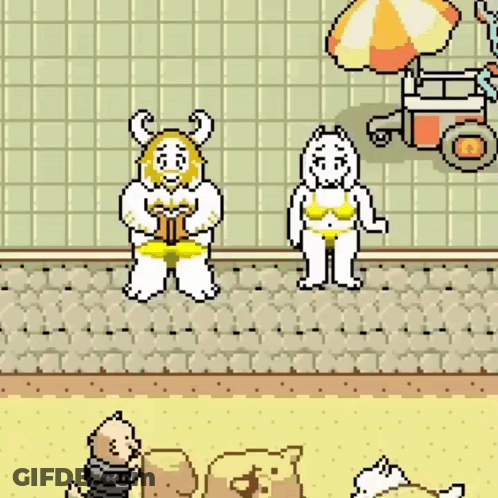 Pixel Art Cartoon Characters On Beach GIF