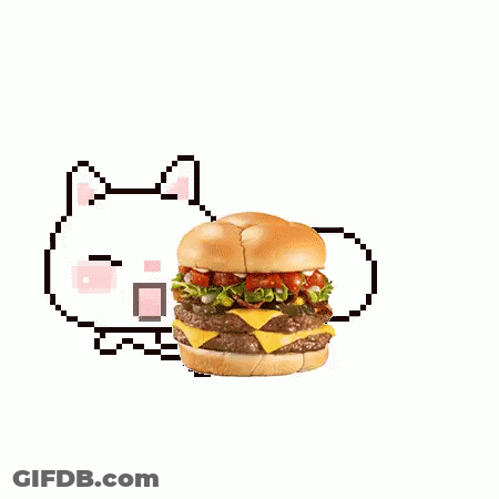Pixel Art Cat Eating Hamburger GIF