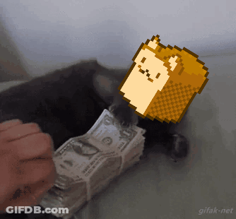 Pixel Art Cat Holding Dollar Bills GIF