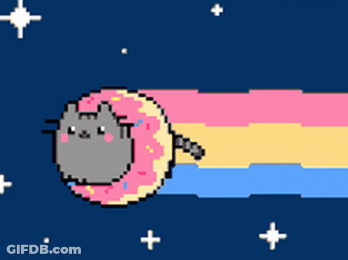 Pixel Art Cat In Donut With Rainbow GIF