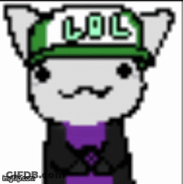 Pixel Art Cat In Green Hat And Purple Jacket GIF