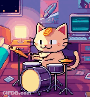 Pixel Art Cat Playing Drums GIF