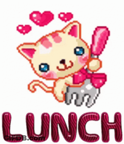Pixel Art Cat Saying Lunch GIF