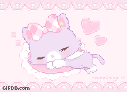 Pixel Art Cat Sleeping On Pink Pillow GIF