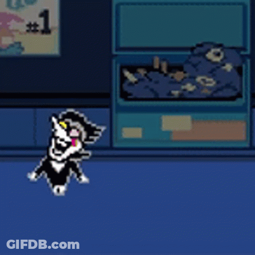 Pixel Art Cat Standing Next To Box Of Clothes GIF