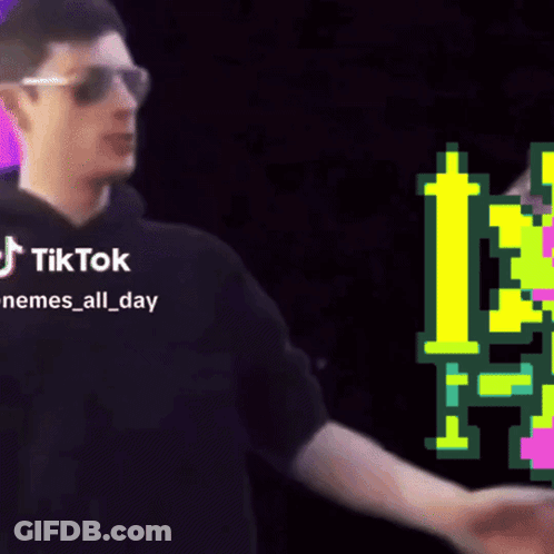 Pixel Art Cat With Glasses And Pink Dress Beside Skeleton GIF