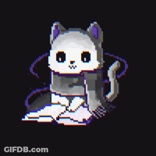 Pixel Art Cat With Purple Ears Sitting GIF