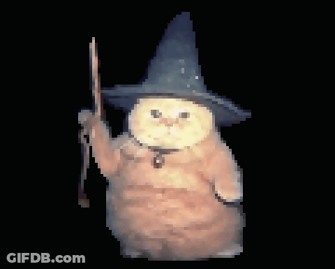 Pixel Art Cat Wizard Holding Wand GIF