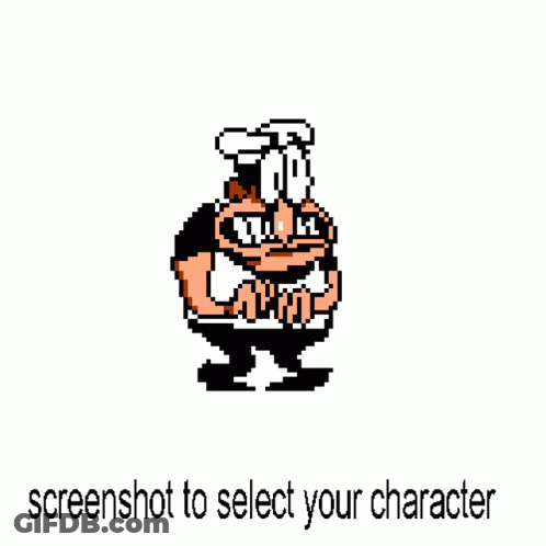 Pixel Art Character Holding A Gun Saying Screenshot To Select Your Character GIF