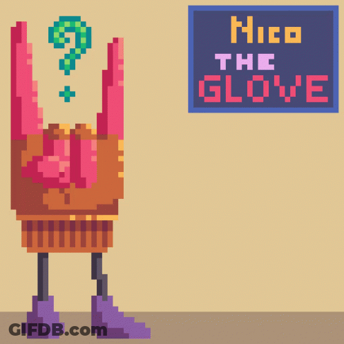 Pixel Art Character Holding Nico The Glove Sign GIF