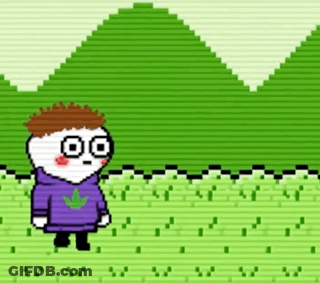 Pixel Art Character In Purple Hoodie With Marijuana Leaf GIF