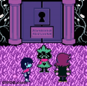 Pixel Art Characters At Door With Key GIF