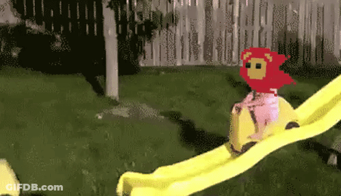 Pixel Art Child Riding Yellow Slide GIF