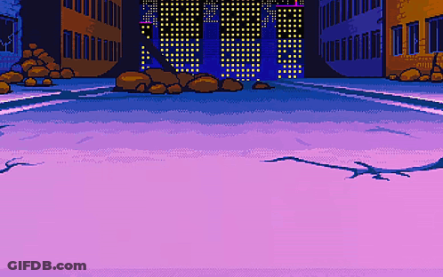 Pixel Art City At Night Buildings Rocks GIF
