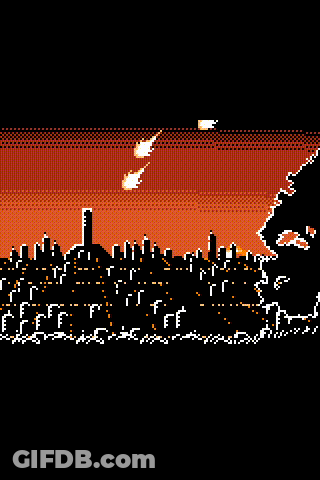 Pixel Art City Sunset Sun Shining Through Buildings GIF