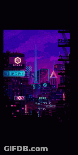 Pixel Art City With Tokyo Sign GIF