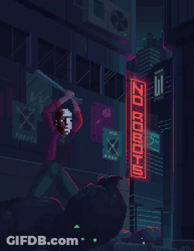 Pixel Art City With Zoo Robot Sign GIF