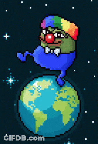 Pixel Art Clown On Globe GIF