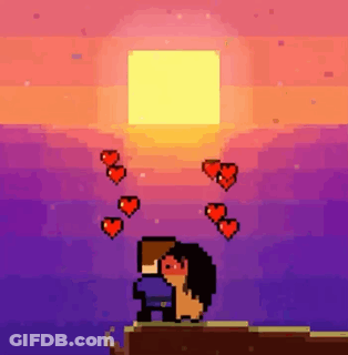 Pixel Art Couple Kissing With Hearts GIF