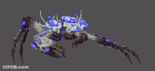 Pixel Art Crab With Blue Cubes On Head GIF
