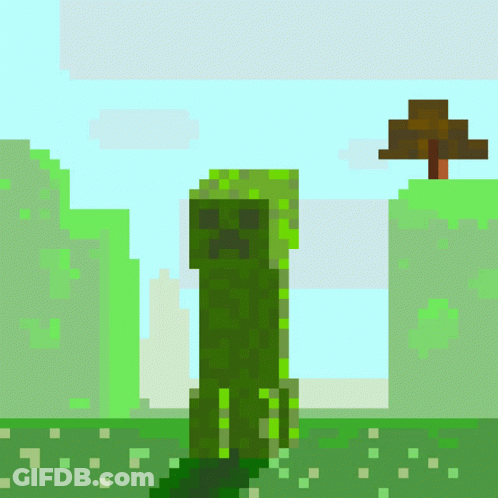 Pixel Art Creeper In Field GIF
