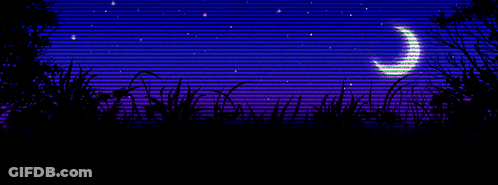 Pixel Art Crescent Moon In Purple Sky GIF