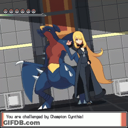 Pixel Art Cynthia Next To Dragon GIF