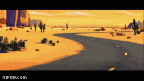Pixel Art Desert Road With Cactus And Rocks GIF