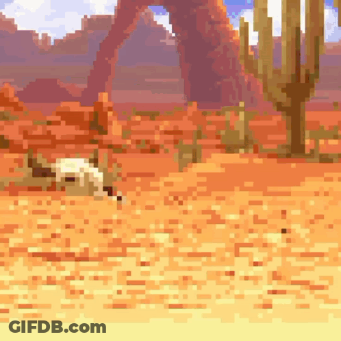 Pixel Art Desert Scene With Cactus GIF