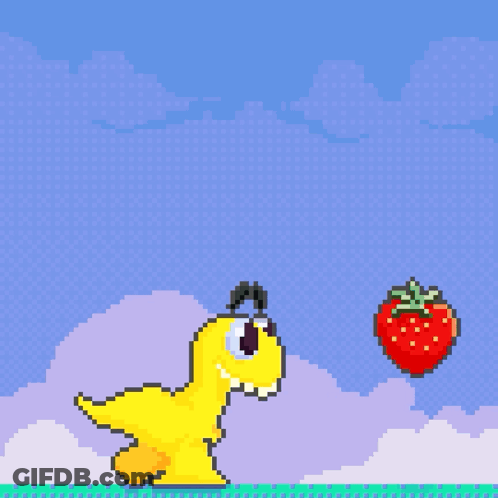 Pixel Art Dinosaur Holding Cherry GIF