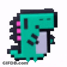 Pixel Art Dinosaur With Pink Tail GIF